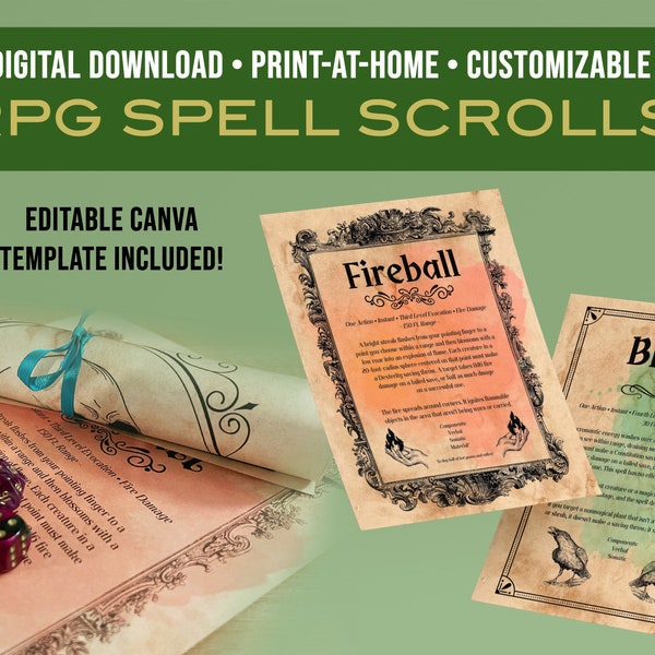 Printable Spell Scrolls - DnD 5e - RPG - Digital Download - Canva Template - Dungeons and Dragons