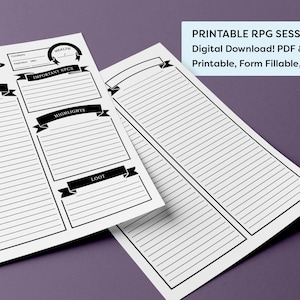 Druckbare RPG Sitzungsnotizen - DnD 5e - D&D - Pathfinder - RPG - PDF Fillable - Digital Download - Dungeons and Dragons