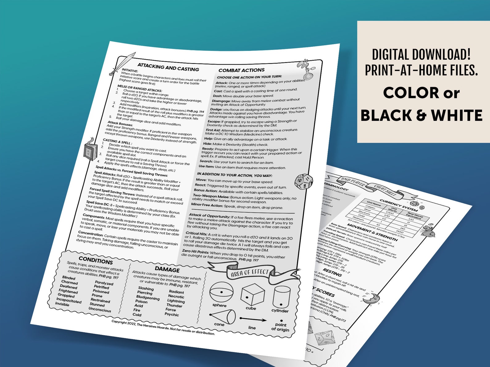 Printable Dungeons and Dragons Player Cheat Sheet Dnd 5e Player Guide ...