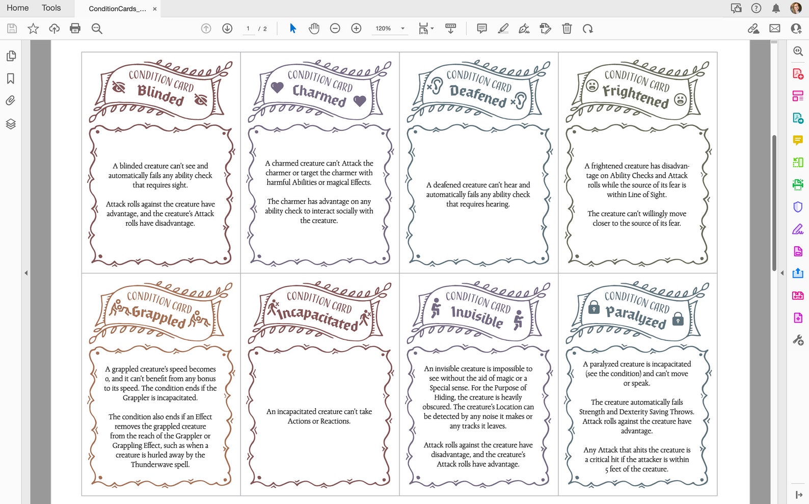 Printable Condition Cards and Tokens - Dnd 5e - RPG - Digital Download ...