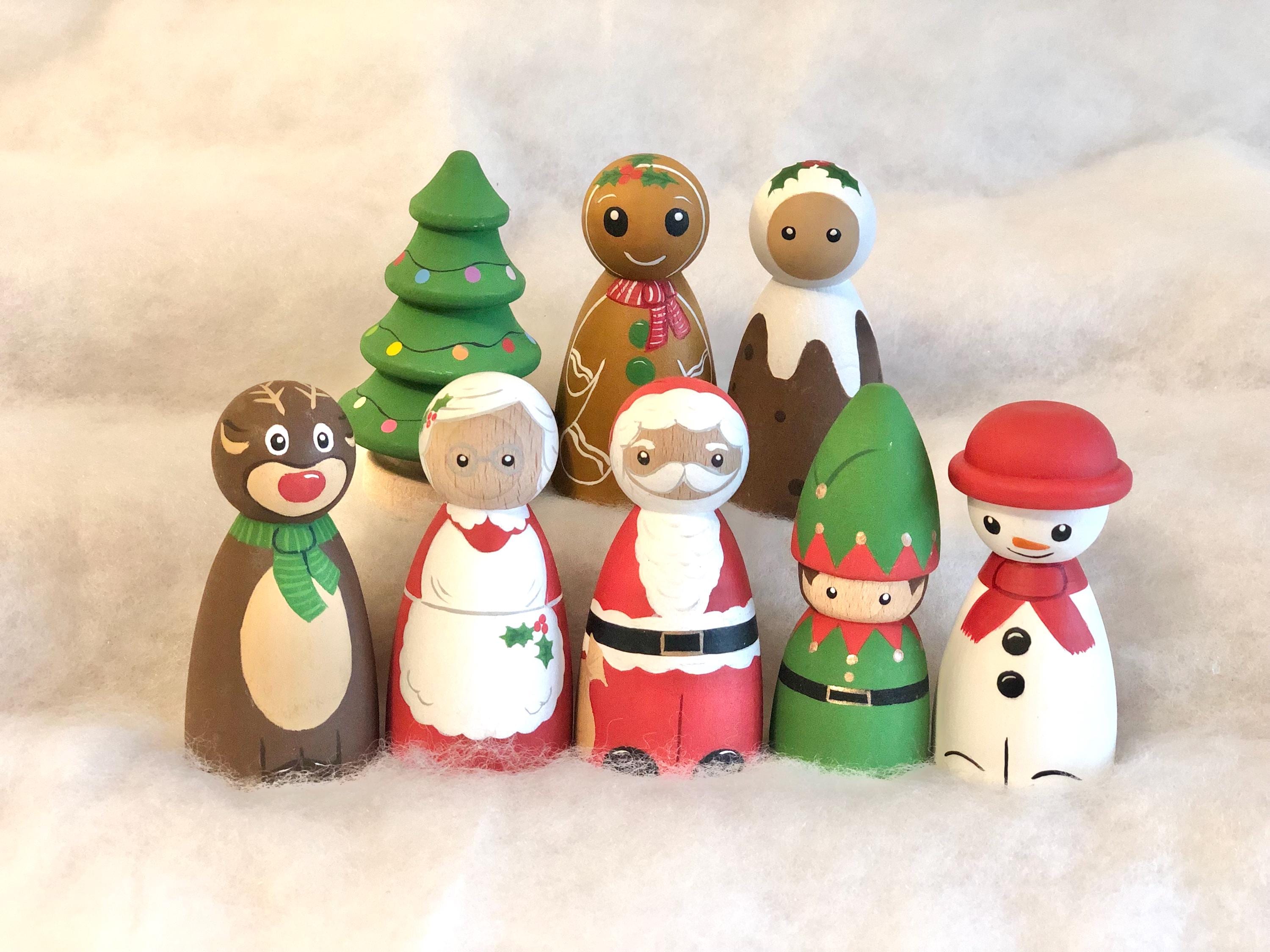 Christmas Peg Dolls, Mr & Mrs Claus, Reindeer Peg Dolls