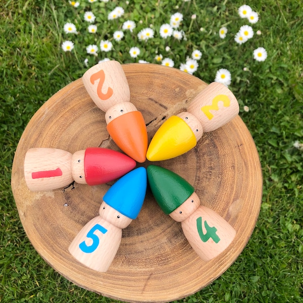 Gnome shaped  peg dolls, ideal for early years number and shape recognition, Early years resources, Imaginative play, Tuff trays