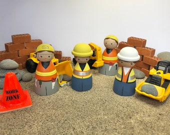 Builder Peg dolls, Wooden Toys for Imaginative and Small World Play, Pegdolls, Handmade Toys,Occupation Peg Dolls, People Who Help Us