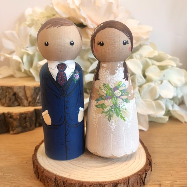 Hand painted wedding peg doll or anniversary gifts, wedding cake toppers, and wedding keepsakes