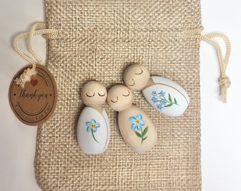 Baby loss and miscarriage, forget me not memory keepsake, wooden peg doll, handmade wooden memorial gift