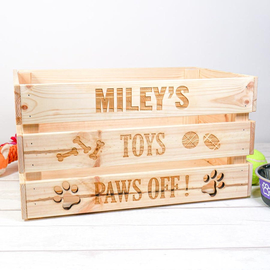 Personalised Wooden Dog Toy Storage Box, Pet Storage Crate, Dog Toy Box