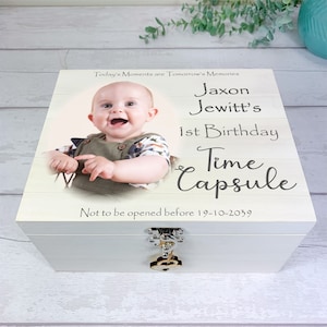 Time Capsule First Birthday Gift, Unique Baby Keepsake Box. Personalised Baby Time Capsule Box. Add Your Own Photo