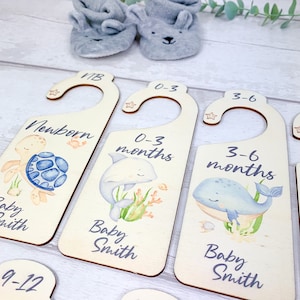 Wooden Baby Clothes Dividers, Wardrobe Organiser, Personalised Baby's Name. Baby Shower, Pregnancy or Newborn Baby Gift. Under The Sea Theme