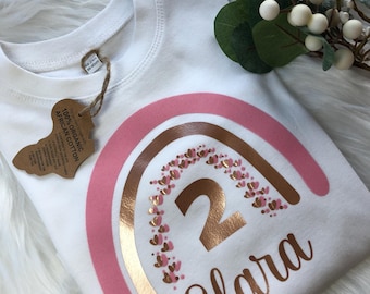 T-Shirt kurzarm Langarm Mädchen Regenbogen Shirt  Rainbow Kinder T-Shirt  girl Geburtstagsshirt T-Shirt mit Name personalisiert Babykleidung