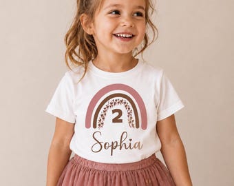 Short-sleeved and long-sleeved girls' rainbow shirt, children's rainbow t-shirt, birthday shirt, personalized t-shirt with name, baby clothes