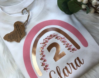 T-shirt à manches courtes et longues pour fille - T-shirt arc-en-ciel - T-shirt arc-en-ciel pour enfant - T-shirt d'anniversaire pour fille avec nom - Vêtements personnalisés pour bébé