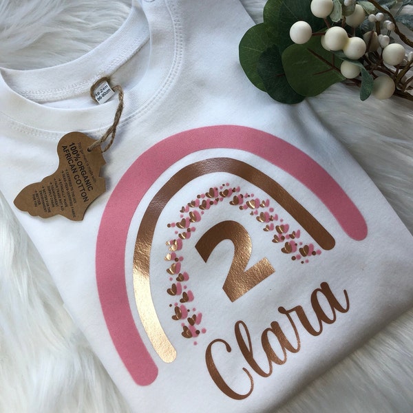 T-shirt a maniche corte a maniche lunghe per ragazze camicia arcobaleno maglietta per bambini arcobaleno maglietta compleanno ragazza maglietta con nome abbigliamento personalizzato per bambini