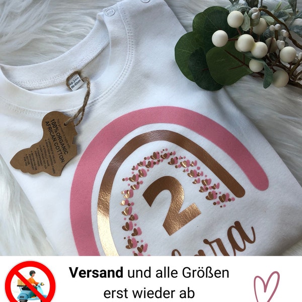 T-Shirt kurzarm Langarm Mädchen Regenbogen Shirt  Rainbow Kinder T-Shirt  girl Geburtstagsshirt T-Shirt mit Name personalisiert Babykleidung