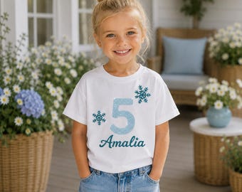 Short-sleeved and long-sleeved snowflake T-shirt, ice cream design, children's T-shirt, girl's birthday shirt, personalized T-shirt with name, baby clothes