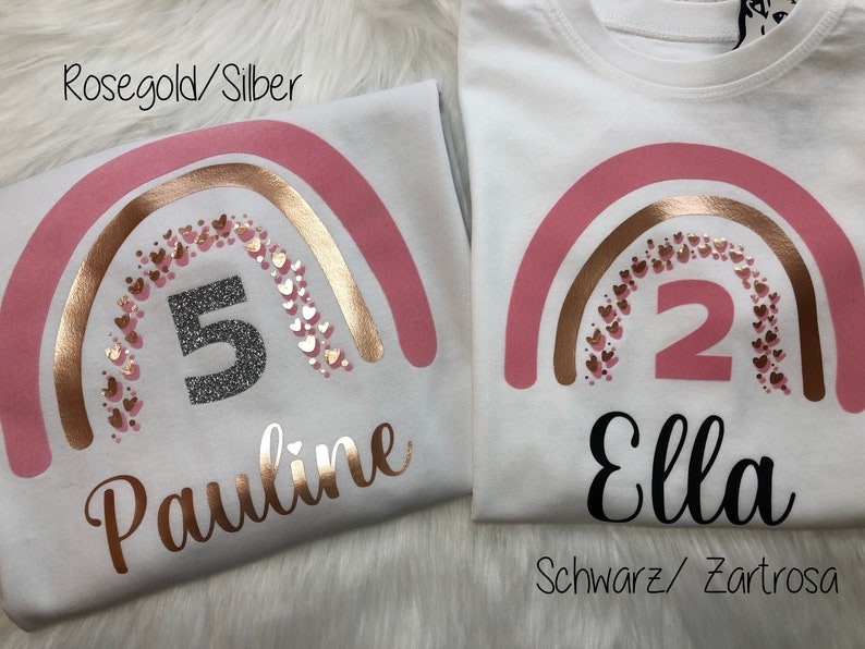 T-Shirt kurzarm Langarm Mädchen Regenbogen Shirt Rainbow Kinder T-Shirt girl Geburtstagsshirt T-Shirt mit Name personalisiert Babykleidung Bild 3