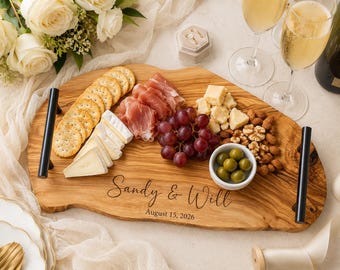 Personalized Olive Wood Charcuterie Board: Wedding, Housewarming Gift