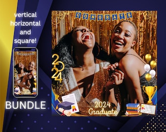 Graduation 360 photobooth overlay BUNDLE BLUE and GOLD 360 overlay for graduation videos 360 Revospin Lumabooth 2024