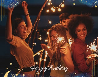 BUNDLE Beautiful dark blue skies 360 overlay clouds star moon 360 photobooth overlay for 360 video Happy Birthday