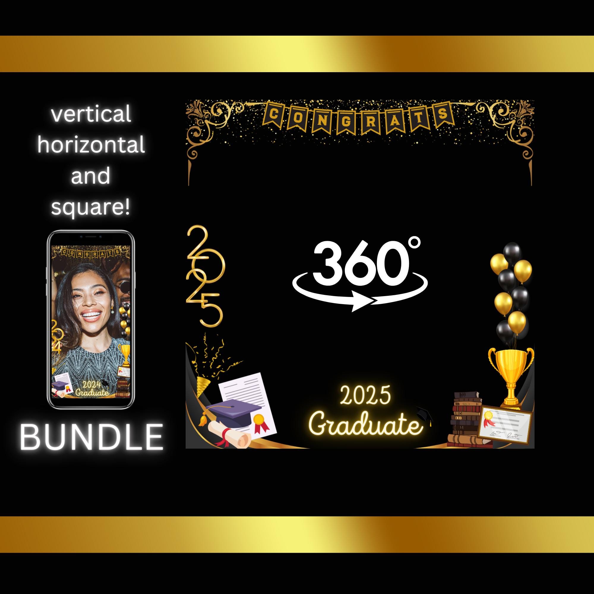 2025 Graduation 360 Photo Booth Overlay for 360 Video BUNDLE 2025 Graduate PNG Overlay REVOSPIN LumaBooth
