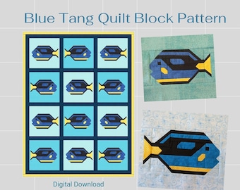 Blue Tang Fish Quilt Block pdf Pattern