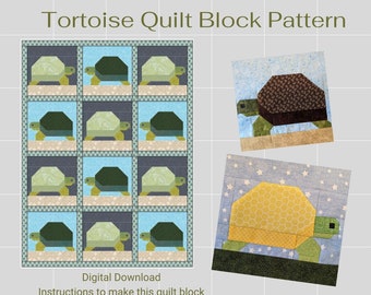 Tortoise Turtle quilt block pdf pattern