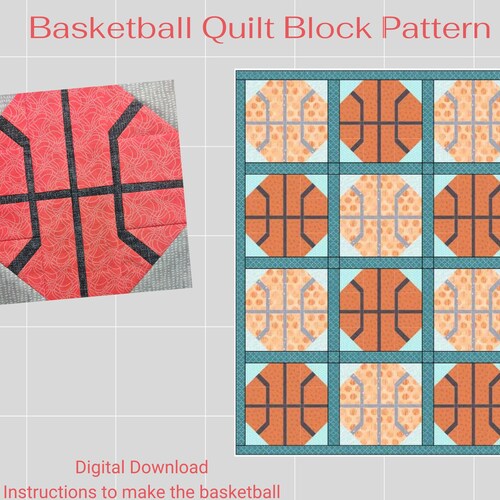 Basketball Quilt Block PDF Pattern Etsy