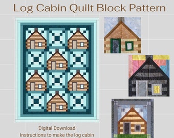 Log Cabin House Quilt Block PDF Pattern