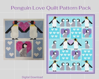 Penguin Love Quilt Pattern Pack downloadable pdf instructions