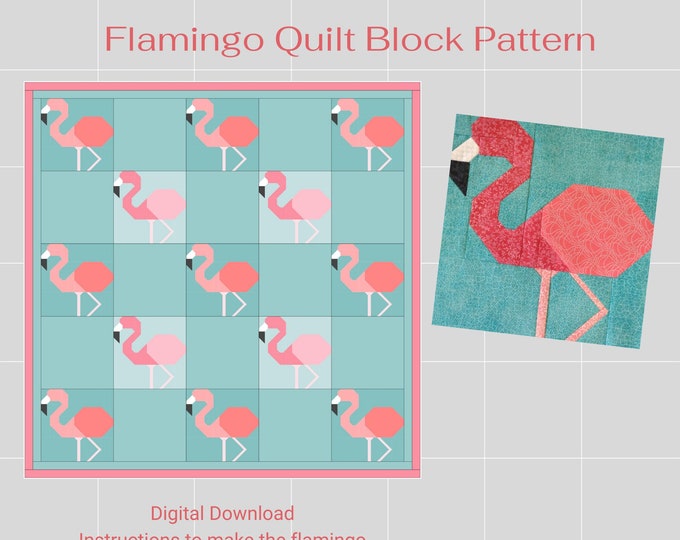 Flamingo Quilt Block Pdf Pattern Etsy Flamingo Quilt Block Pdf Pattern Etsy