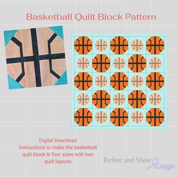 Basketball Quilt Block PDF Pattern