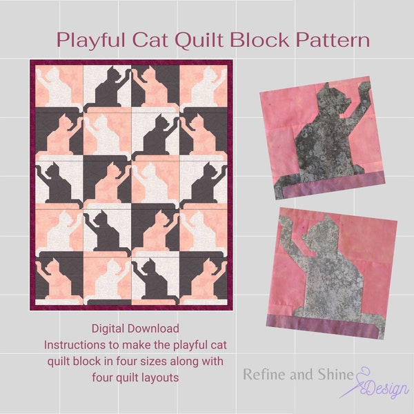 Playful Cat Quilt Block pdf Pattern