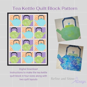Tea Kettle Quilt Block Pattern Downloadable PDF