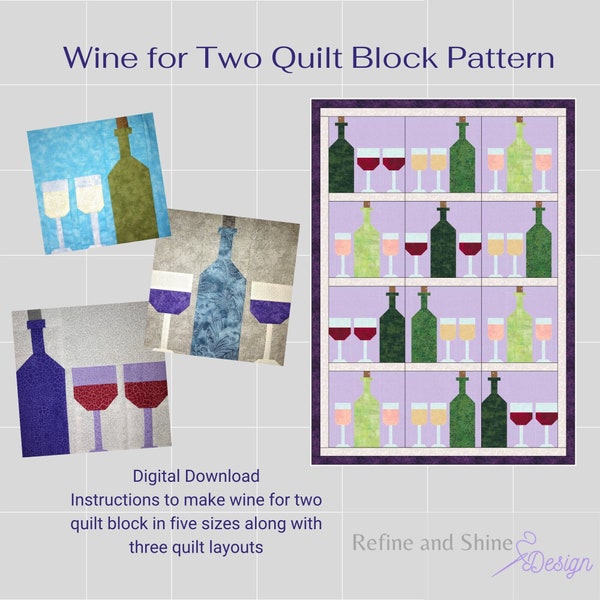 Wine for Two Quilt Block PDF Pattern