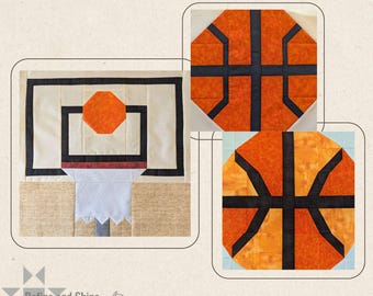 Basketball Fan Quilt Pattern Pack, pdf instant download, basketball and hoop blocks