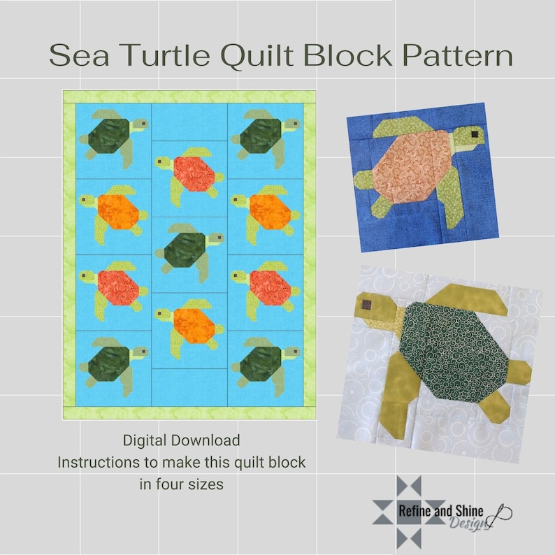 Sea Turtle Quilt Block pdf Pattern image 1