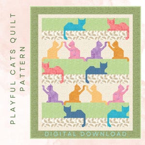 猫のキルトブロック PDF パターンセット 2 つのかわいい動物のキルトブロック、すぐにダウンロードできます