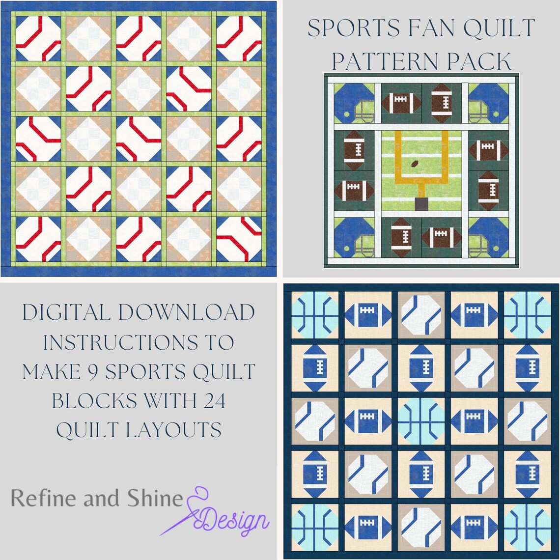 Sports Fan Quilt Pattern Pack Downloadable Pdf Etsy