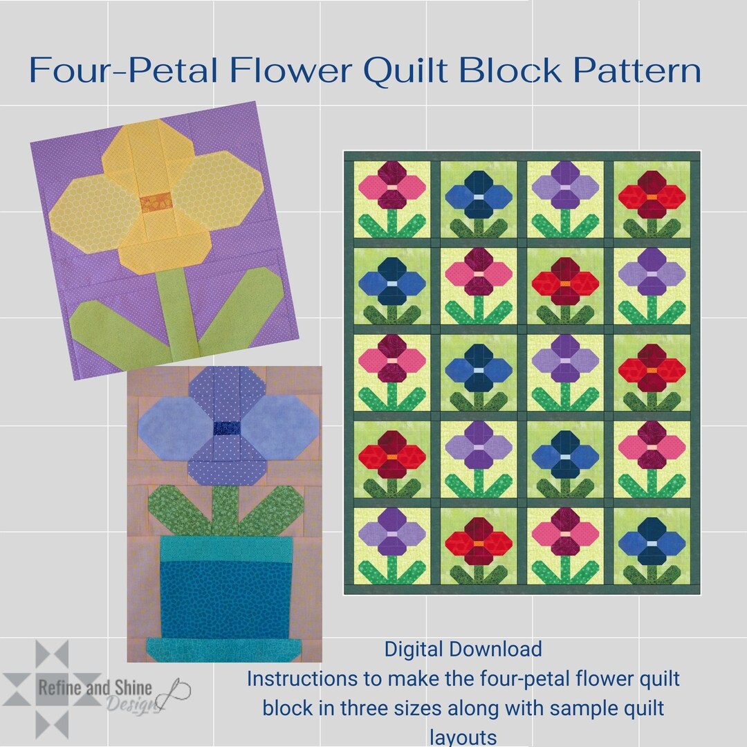Fourpetal Flower Quilt Block Pdf Pattern Etsy