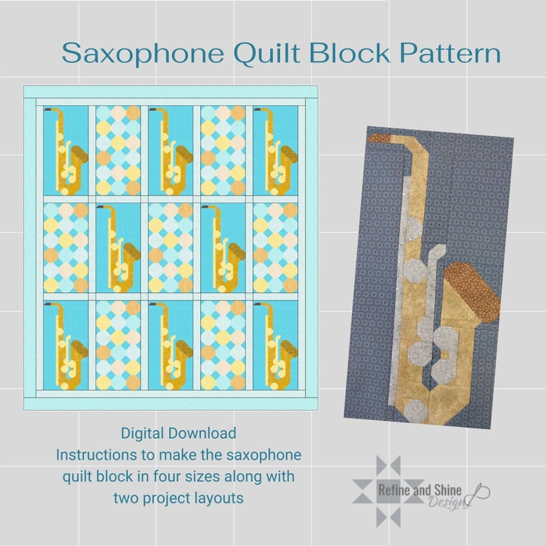 Saxophone Quilt Block Pdf Pattern Etsy