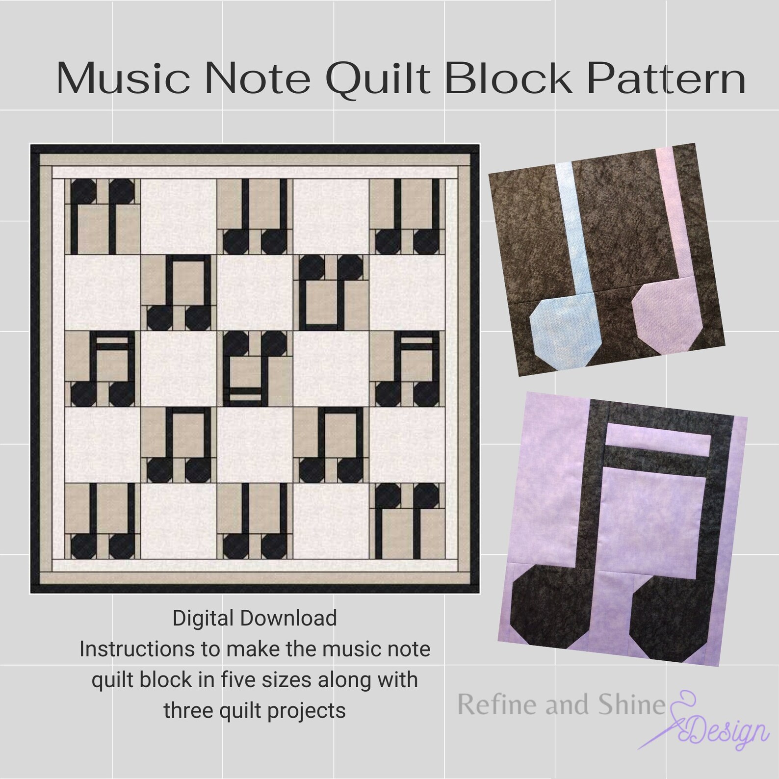 Music Note Quilt Block Pdf Pattern - Etsy
