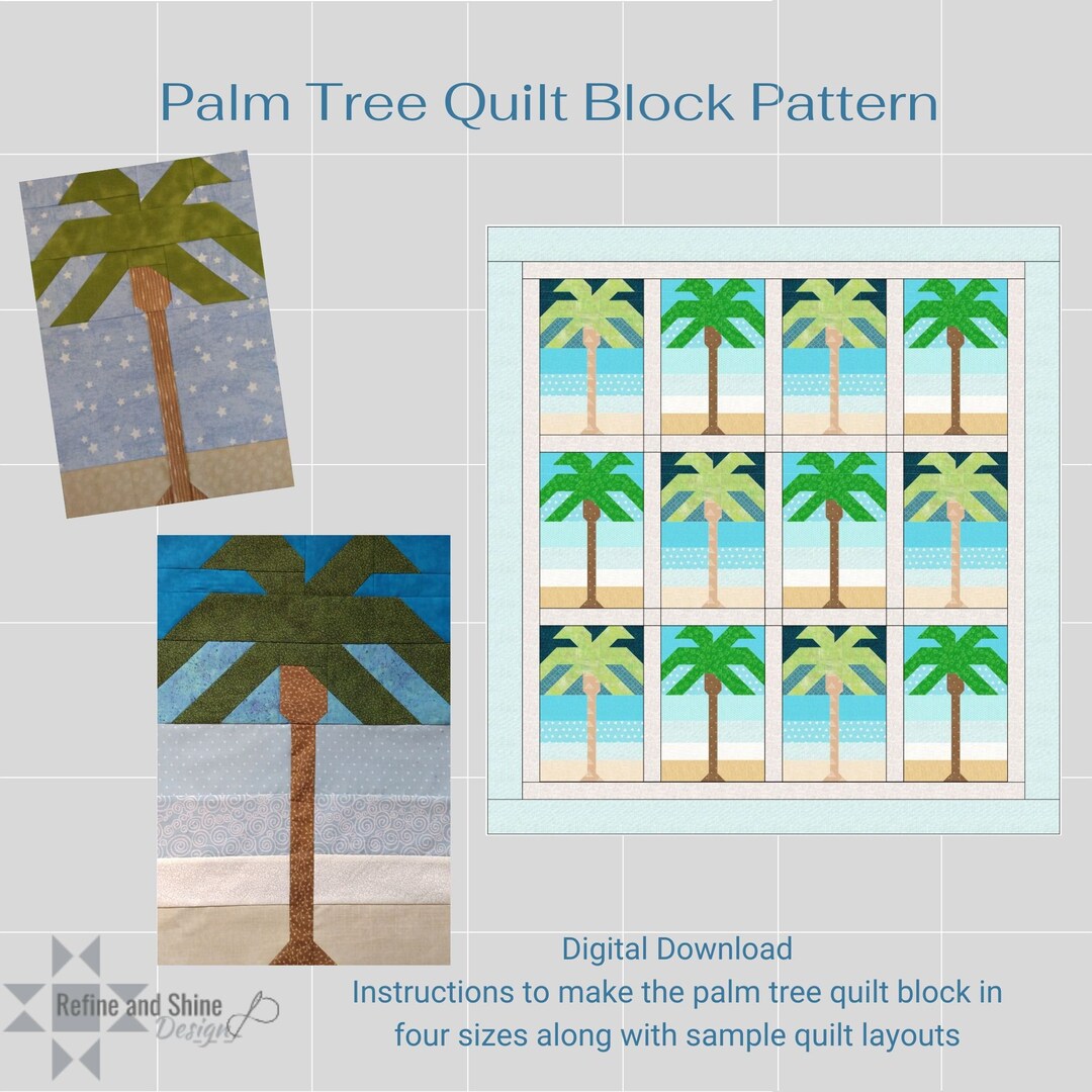 Palm Tree Ocean Quilt Block Pdf Pattern - Etsy