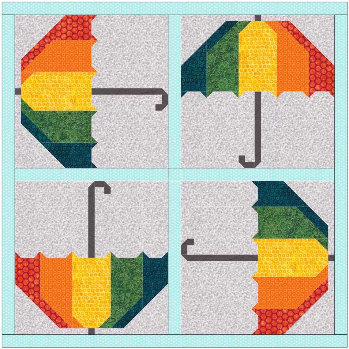 Rainy Day Umbrella Quilt Block PDF Pattern Etsy