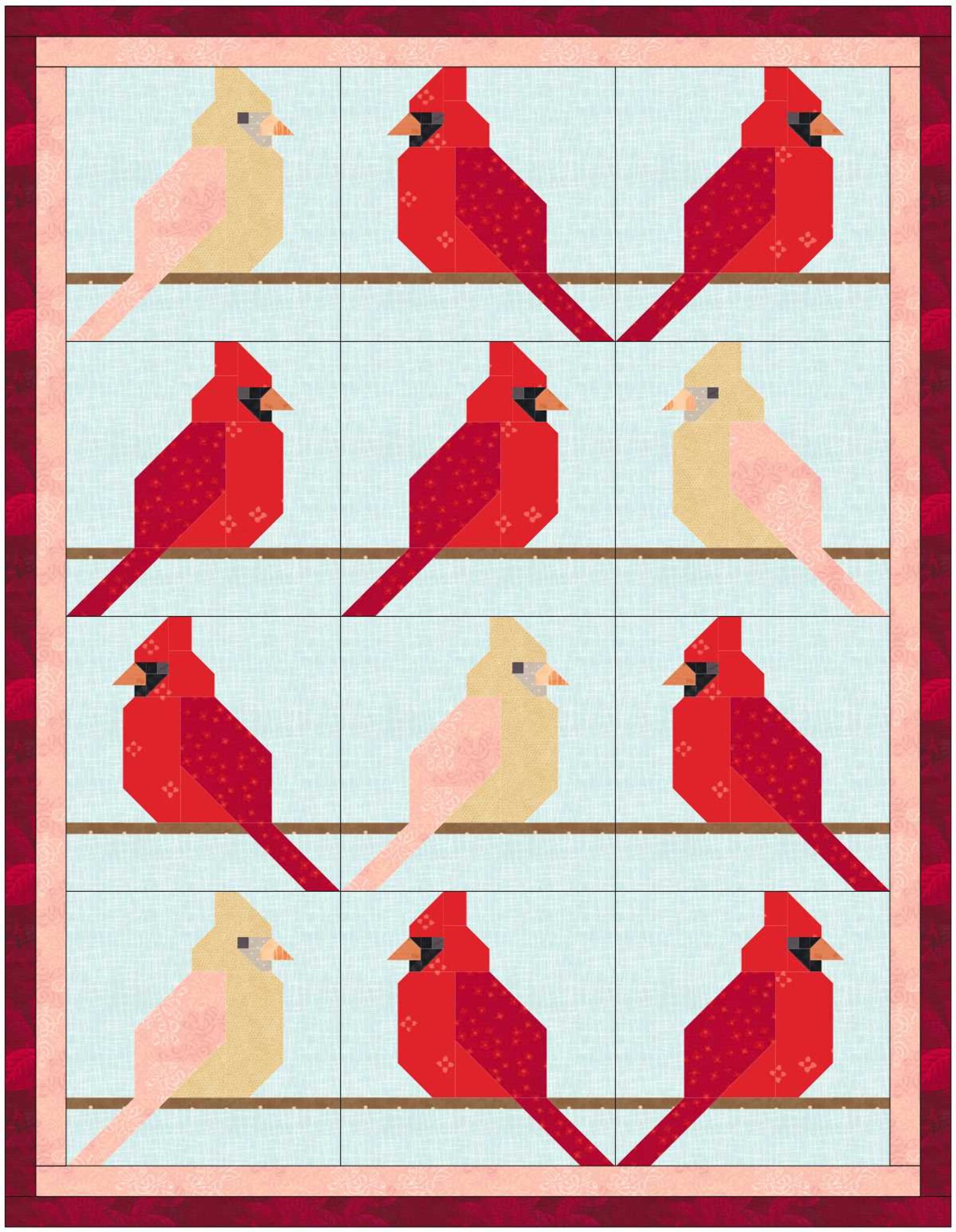 Cardinal Quilt Block Pdf Pattern Etsy