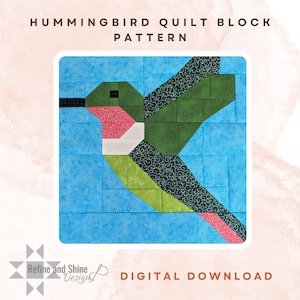 Niedliches Kolibri Quilt-Block-Muster, PDF-Datei zum sofortigen Download