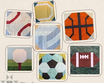 Sports Ball Bundle Quilt Pattern Pack, set of 12 quilt blocks, instant download