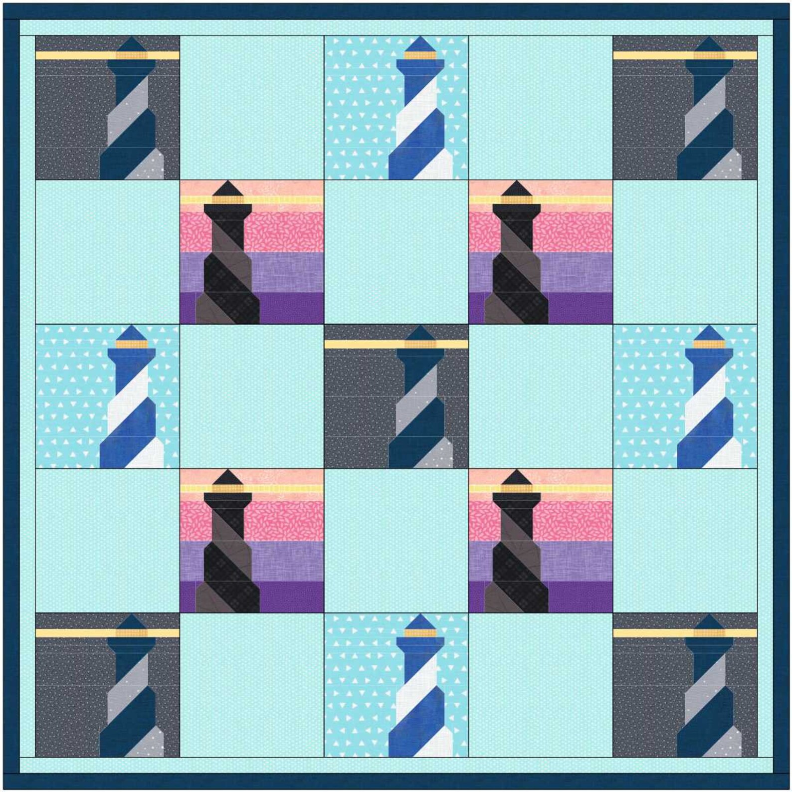 Lighthouse Quilt Block Pdf Pattern Etsy