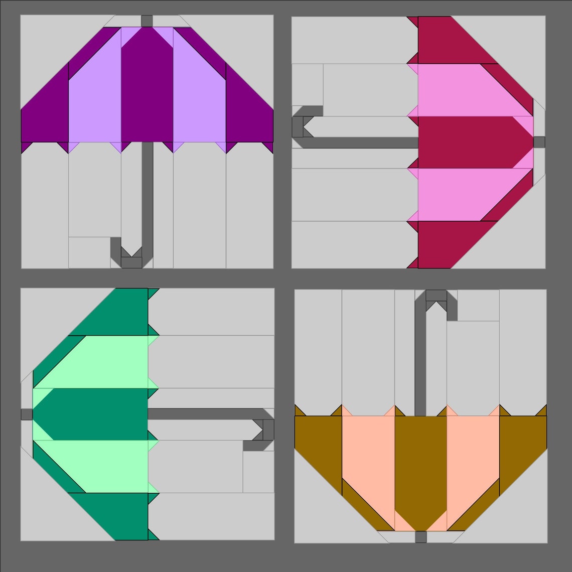 Rainy Day Umbrella Quilt Block PDF Pattern Etsy