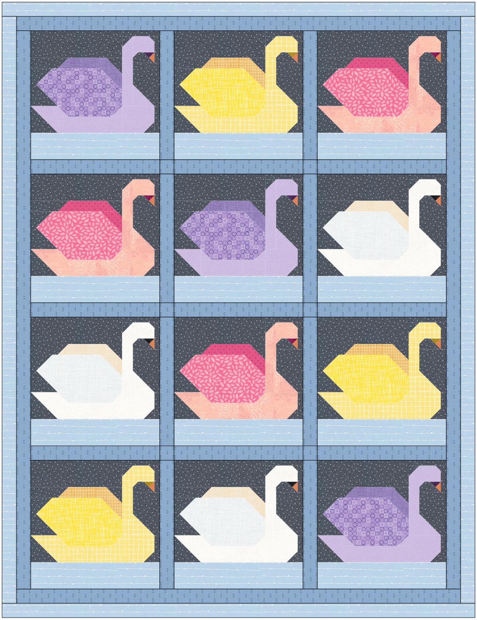 Swan Quilt Block Pdf Pattern Etsy