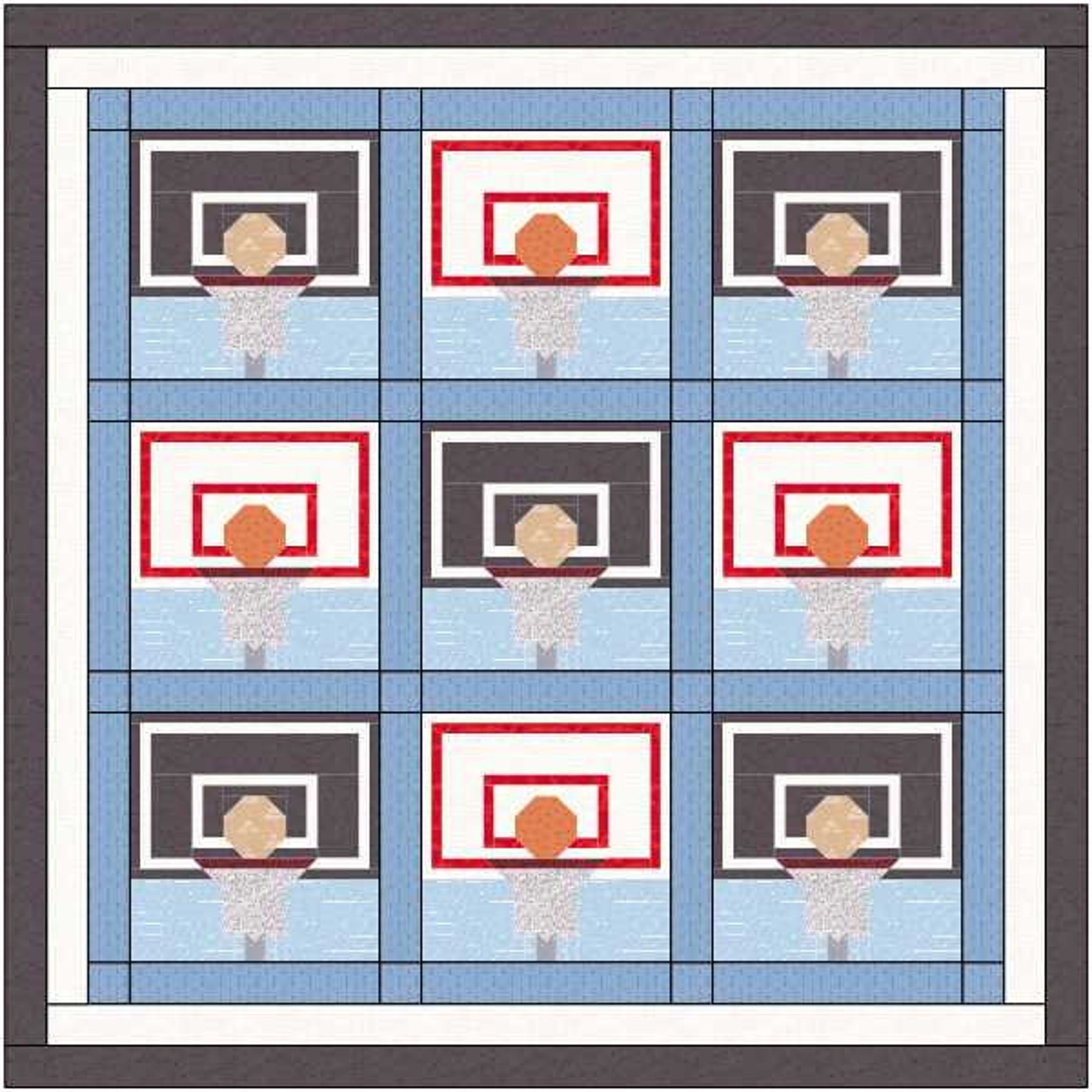 Basketball Hoop Quilt Block PDF Pattern Etsy
