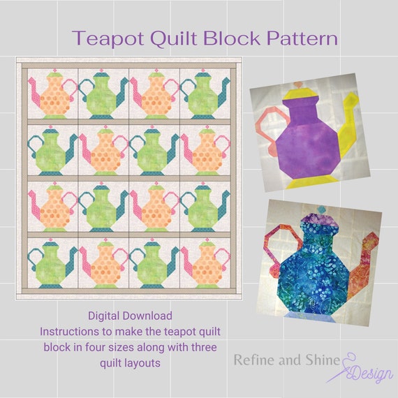 Teapot Quilt Block Downloadable PDF Pattern Etsy